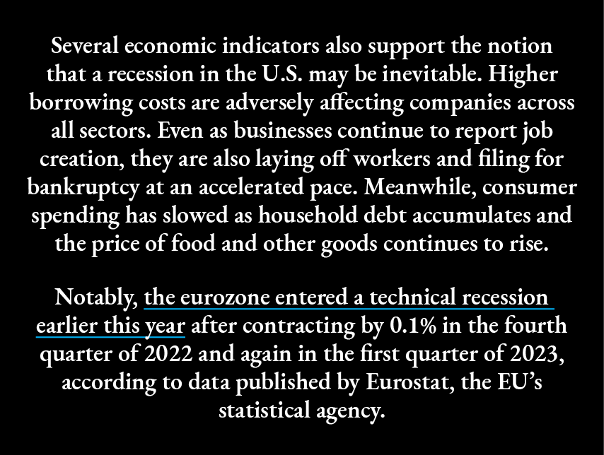 Several economic indicators also support the notion that a recession in the U.S. may be inevitable. Higher borrowing ...