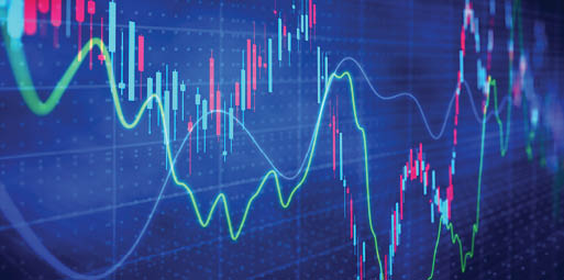 Stock trading chart on a dark background.