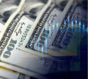 100 dollar cash bills and stock market indicators (economy, money, inflation, crisis, markets, finance, business)