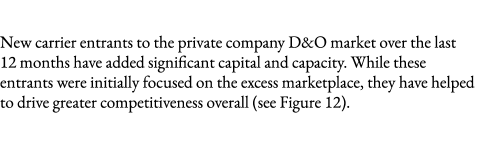  New carrier entrants to the private company D&O market over the last 12 months have added significant capital and ca...