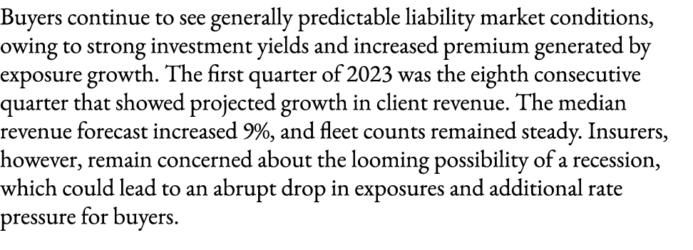 Buyers continue to see generally predictable liability market conditions, owing to strong investment yields and incre...