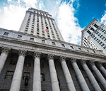 Facade of Thurgood Marshall United States Courthouse in Manhattan in New York City, USA